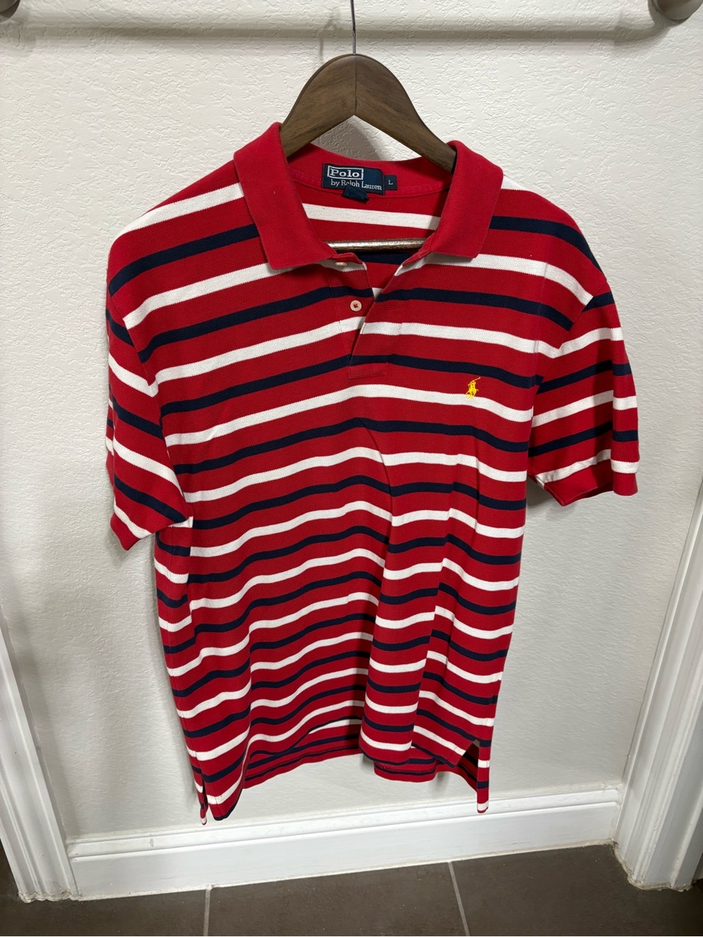 Ralph Lauren Red, White & Navy Striped Polo Shirt